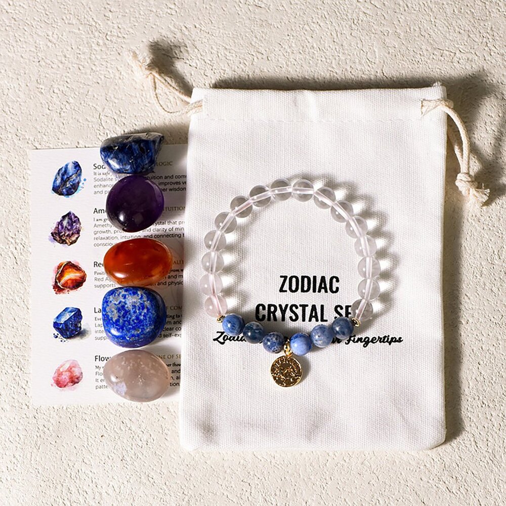 Zodiac Signs Beads Bracelets Set ,Zodiac Crystal Healing Stone Set